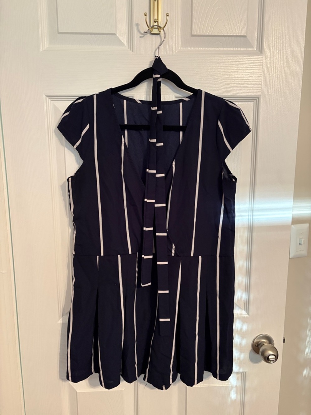 Striped Navy Tie-Front Romper